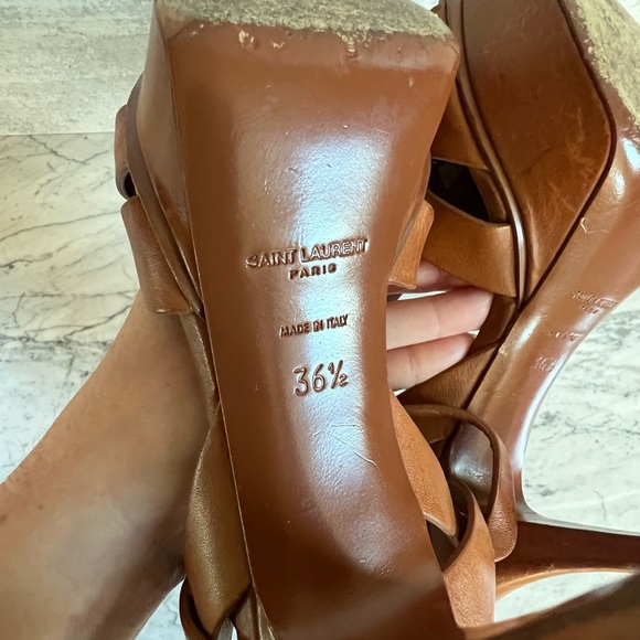 YSL Saint Laurent Tribute platform heels tobacco leather sz 36.5 - Picture 3 of 14